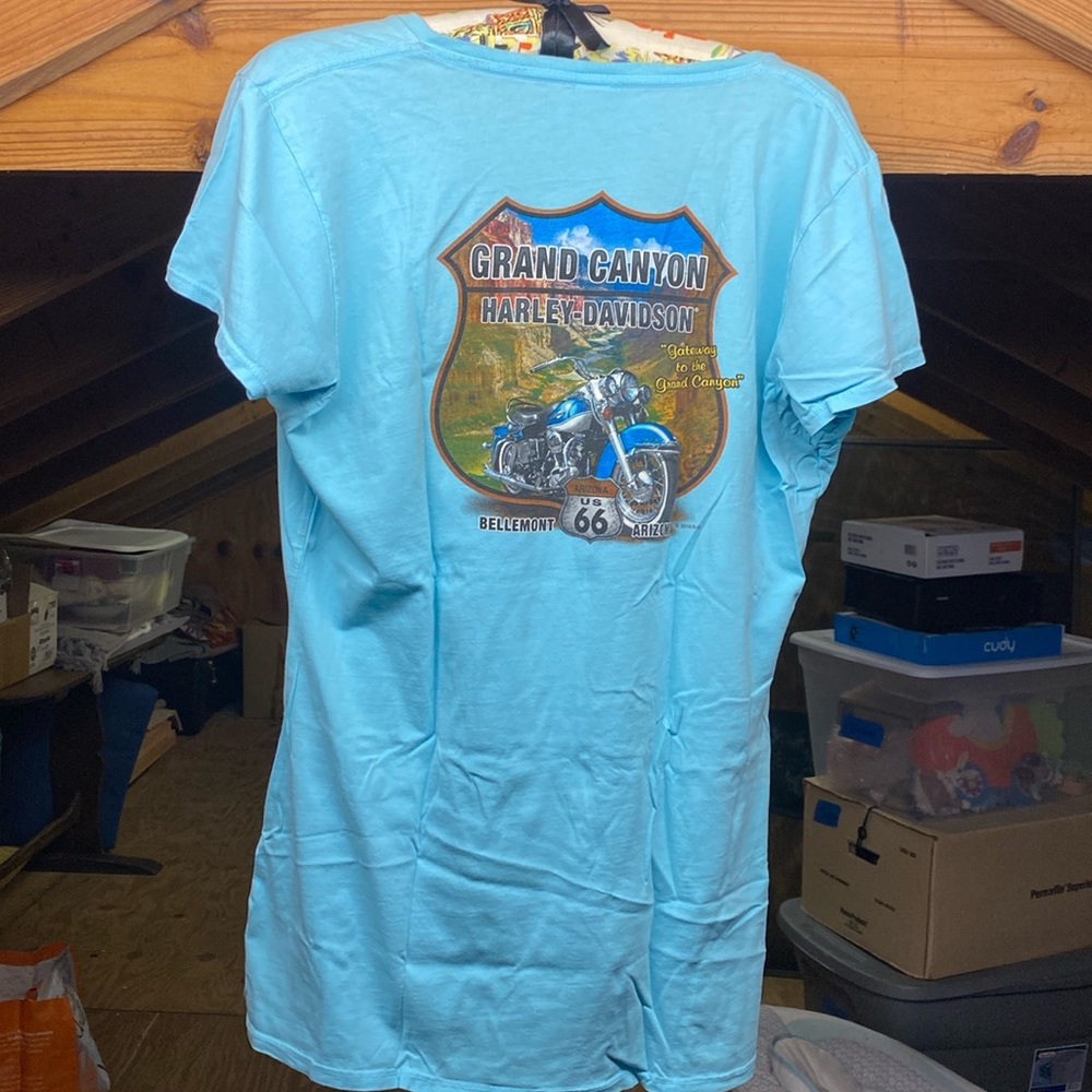 Harley Davidson women size large Grand Canyon T Shirt Motorcycle Turquoise